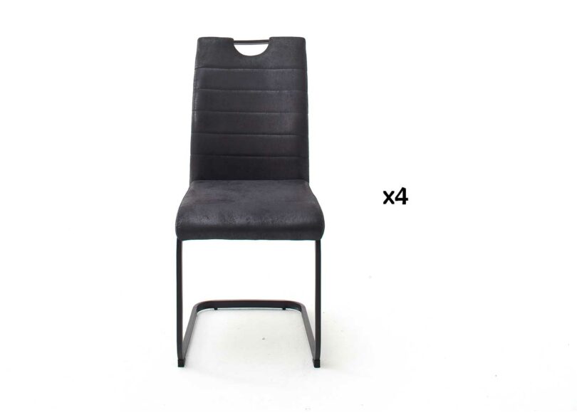 Chaise de séjour en tissu gris et pied en métal noir laqué mat