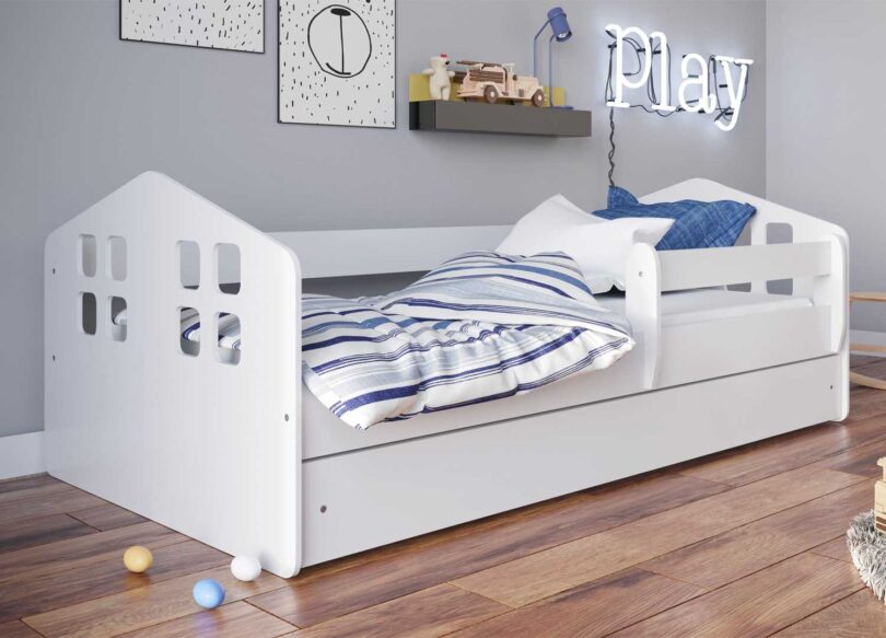 Lit enfant blanc design avec coffre de lit