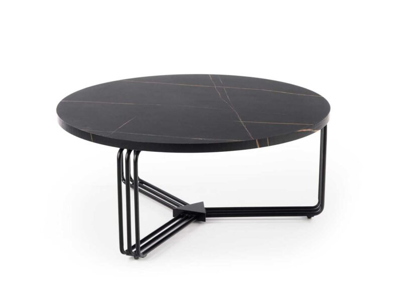Table basse noire moderne plateau rond