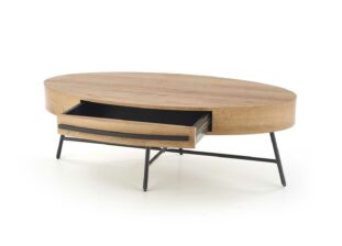 Table basse chêne doré et métal noir