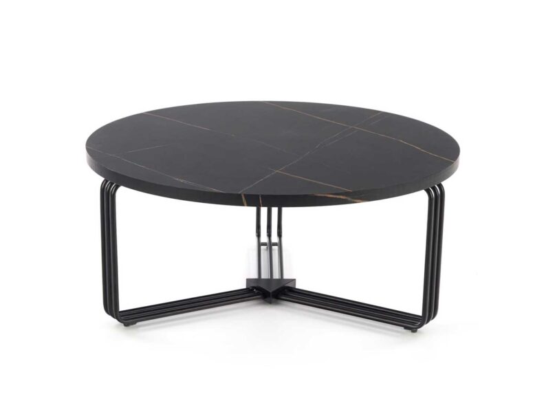 Table basse ronde noir effet marbre