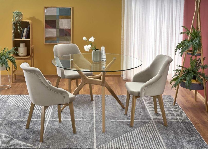 Table à manger en verre et bois massif