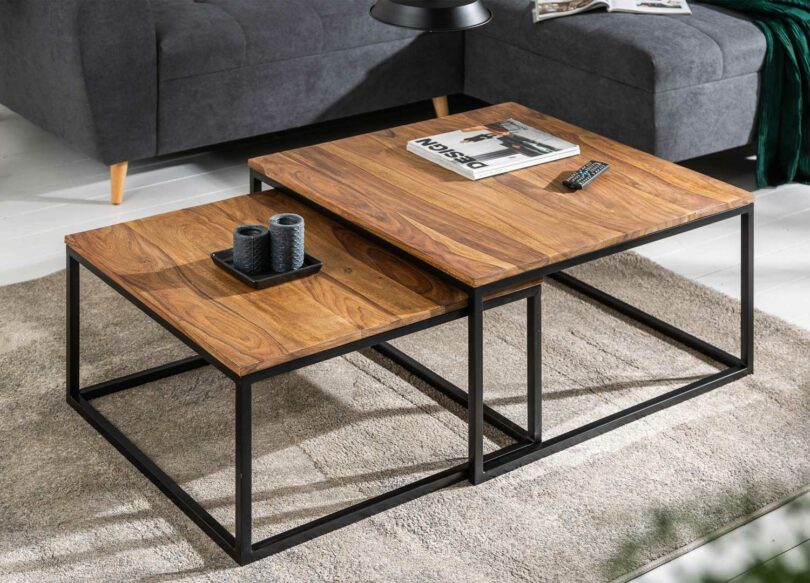 Tables de salon en bois massif de Sesham industrielles