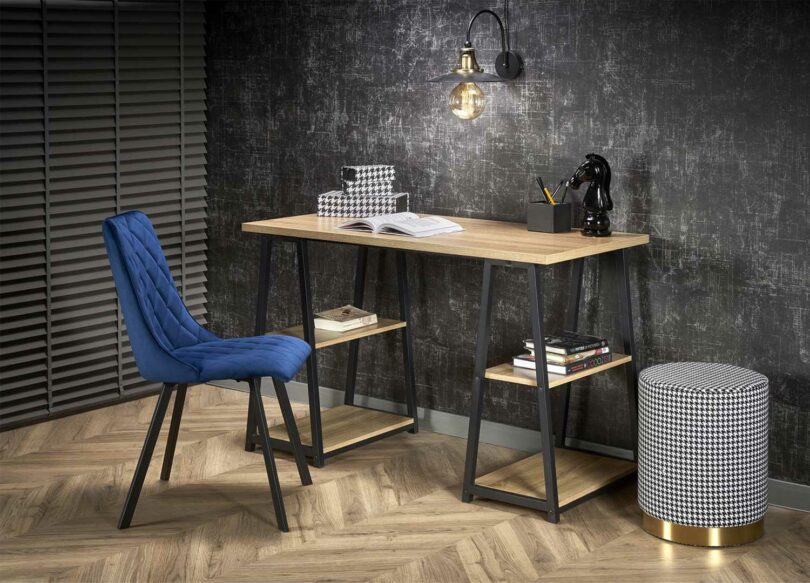 bureau ordinateur métal noir et bois pas cher