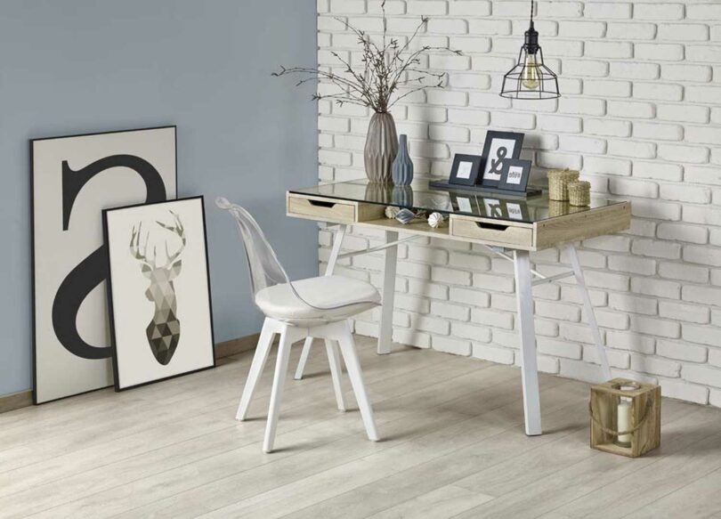 console bureau moderne blanc et bois