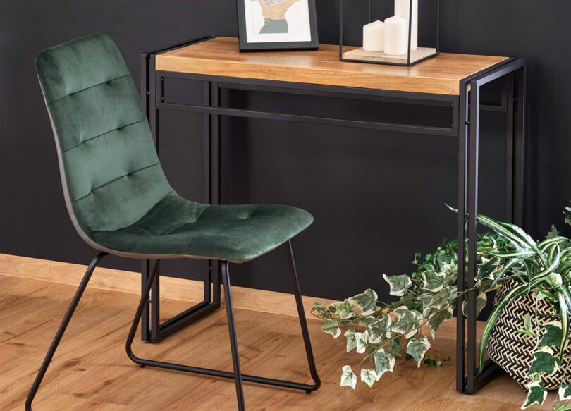 console décor chêne doré et métal noir pas cher