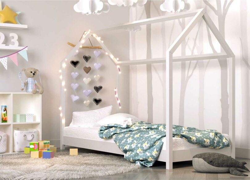 lit cabane bois massif blanc pour enfant