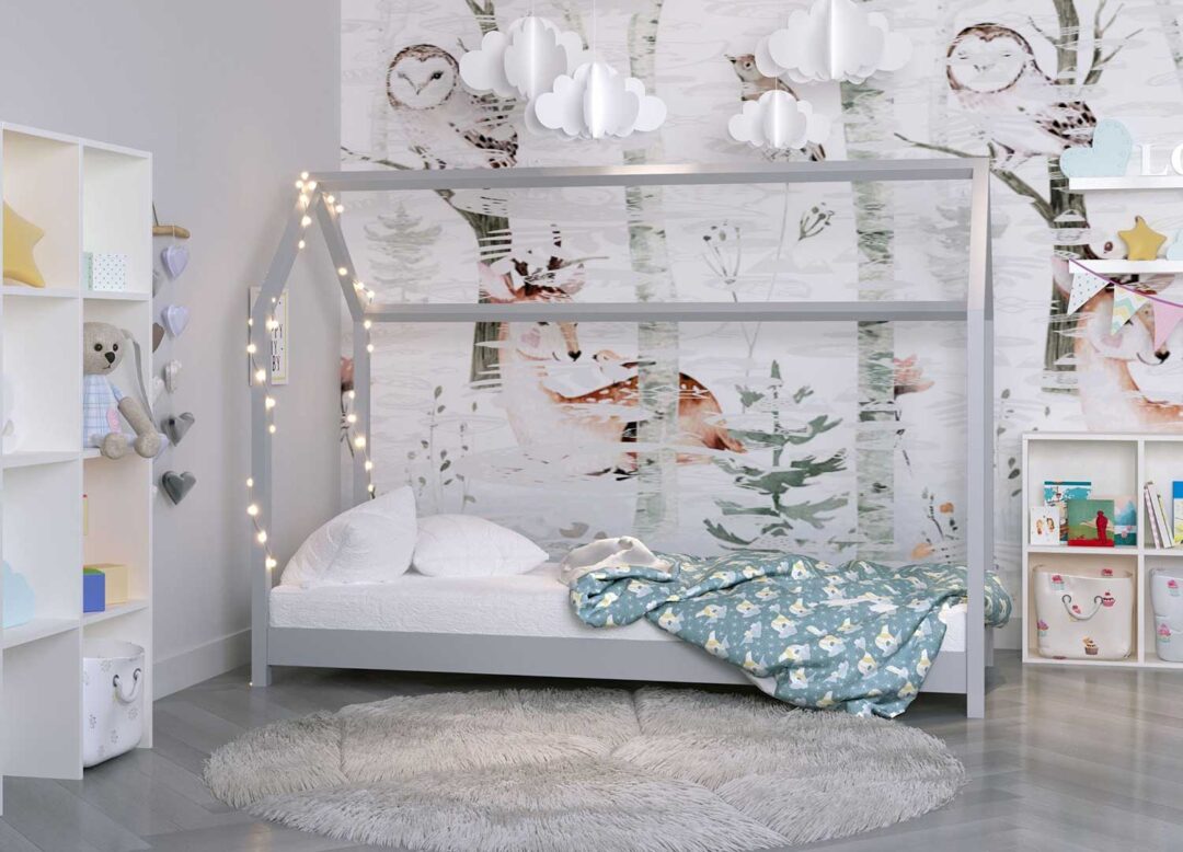lit cabane pour enfant en bois gris pas cher