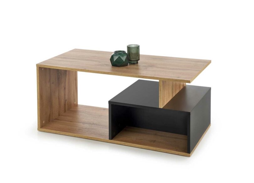 table basse bi couleur noir et bois