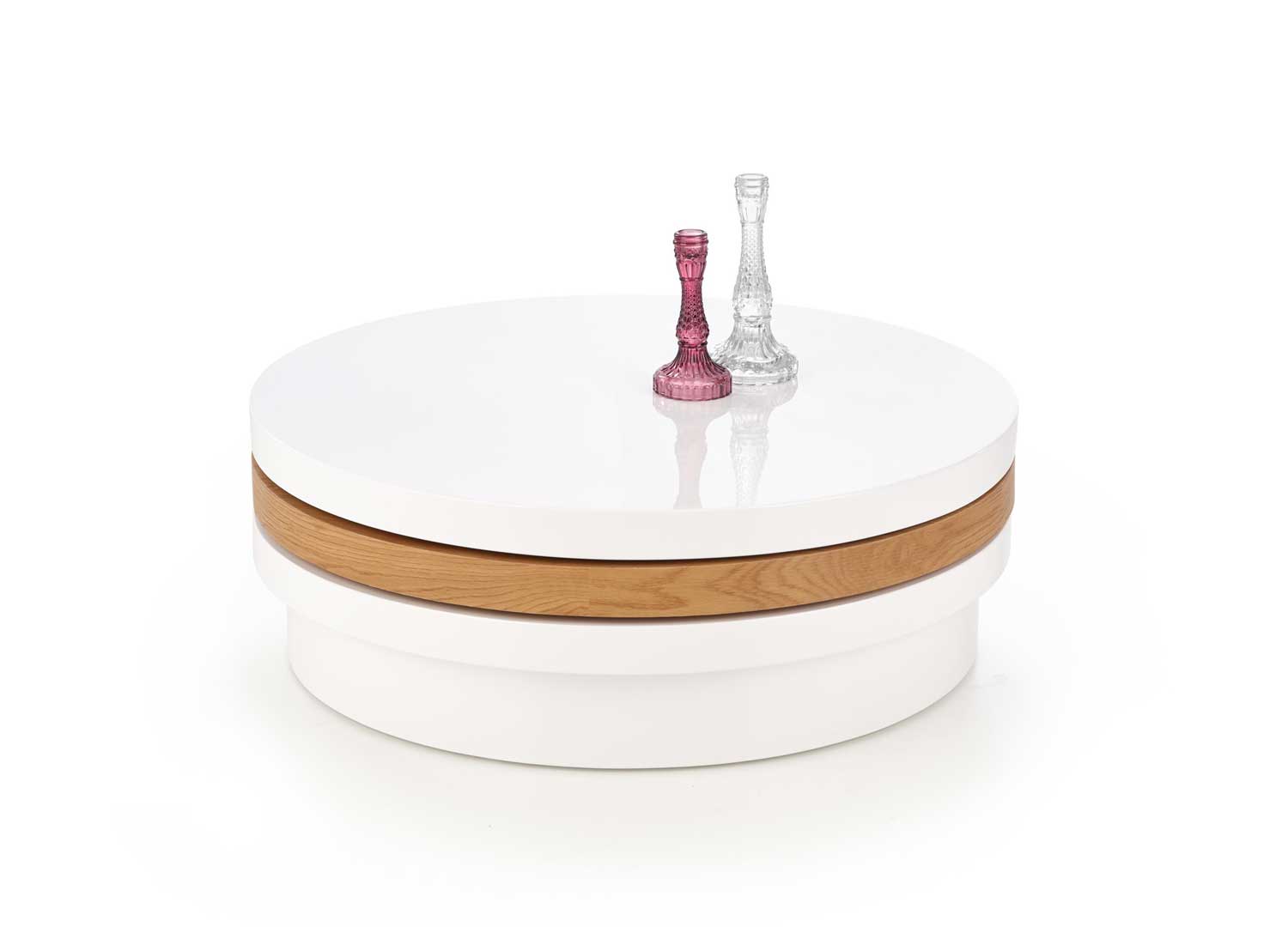 table ronde moderne blanche et bois avec plateau extensible