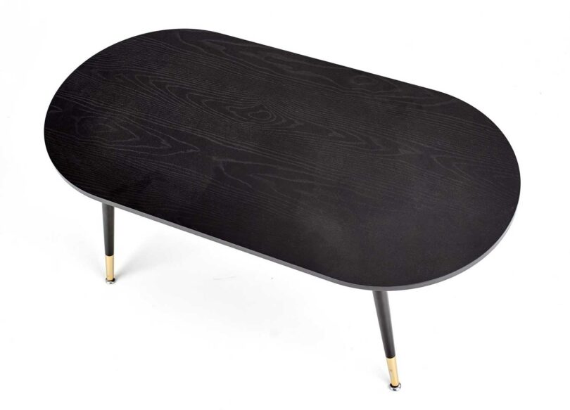 table basse bord arrondis moderne noir et doré