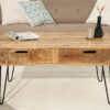 table basse rectangulaire bois de manguier et métal style industrielle
