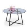 table basse ronde en verre bleuté