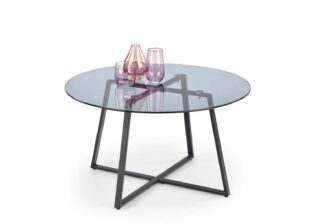 table basse ronde en verre bleuté