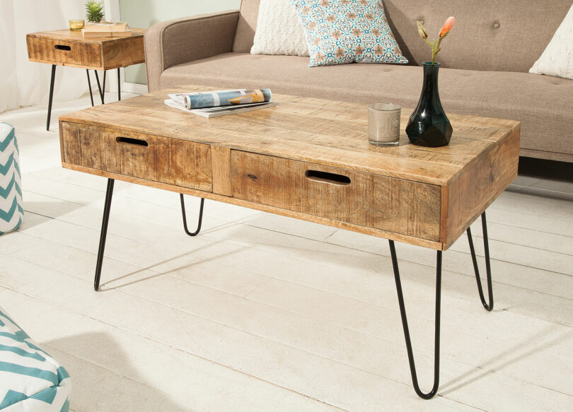 table basse style industrielle en bois et métal