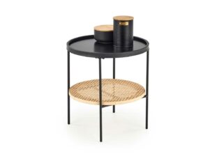 table d'appoint moderne en rotin et métal noir