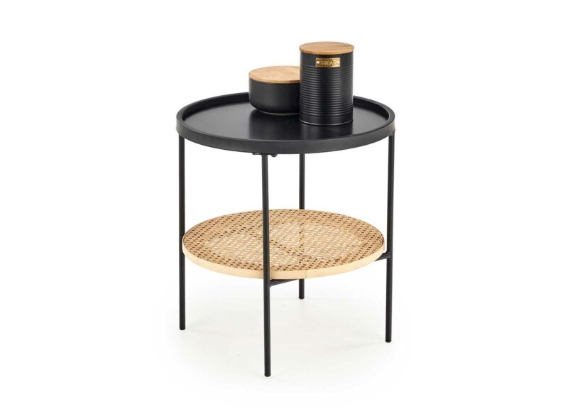 table d'appoint moderne en rotin et métal noir