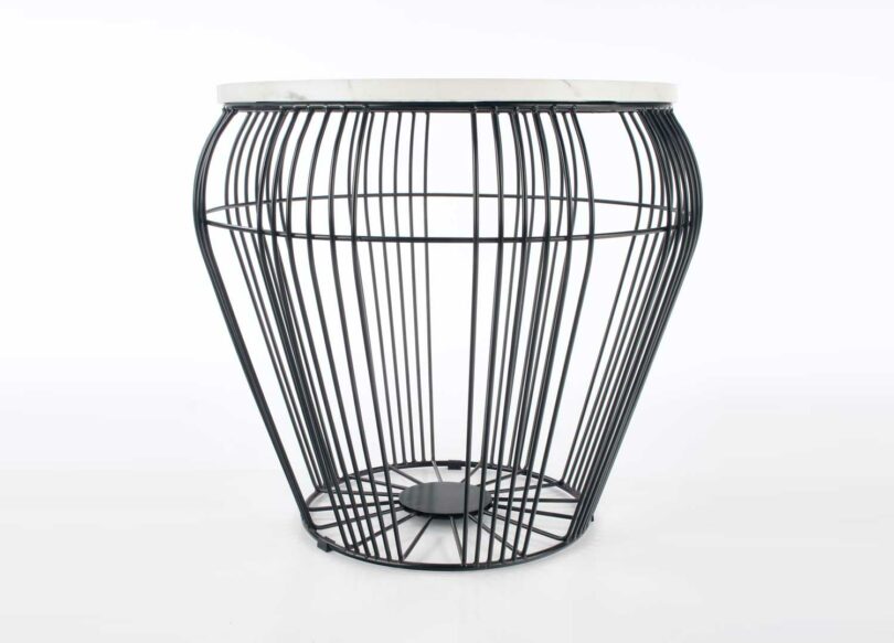 table d'appoint effet marbre blanc structure noire