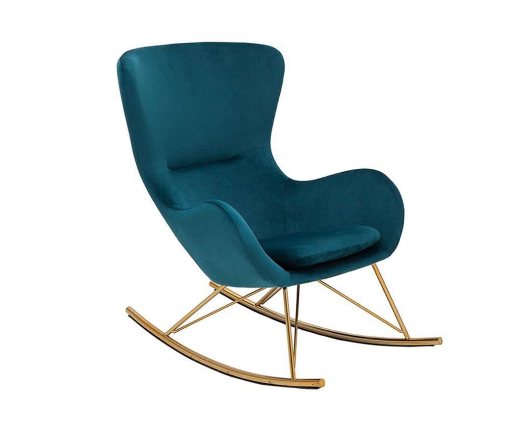 Rocking chair en velours bleu turquoise