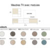 Coloris et détails sur l'ensemble de meuble de salon