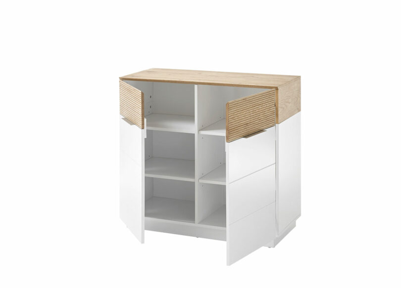 Commode ouverte en bois et blanc mat