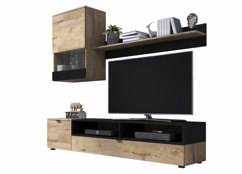 Ensemble meuble tv bois et noir