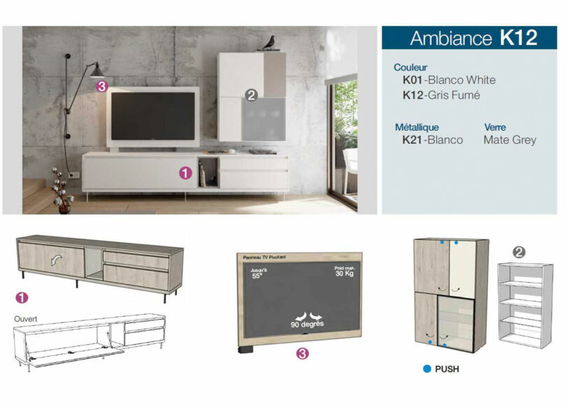 Détails de l'ensemble meuble TV blanc