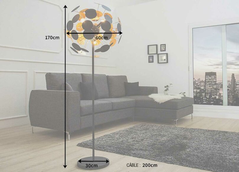 Dimensions du luminaire doré