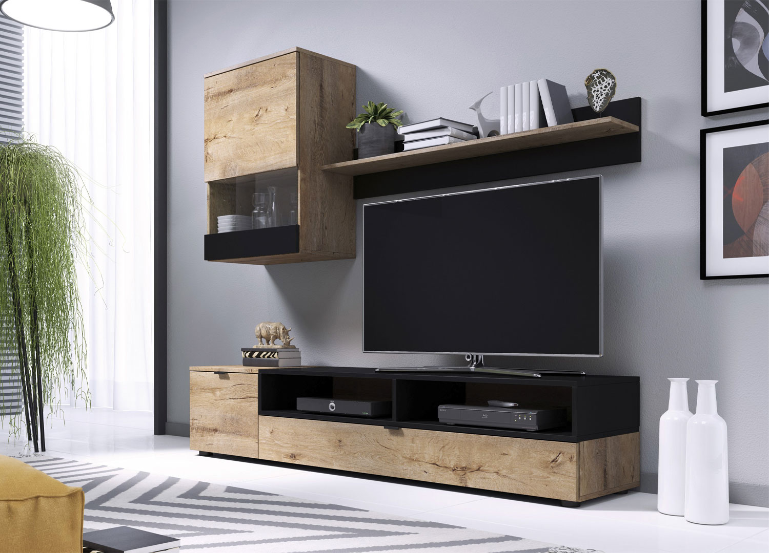 Ensemble TV pas cher en bois avec meuble de rangement moderne