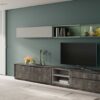 Meuble Tv en bois foncé et vert avec meuble de rangement