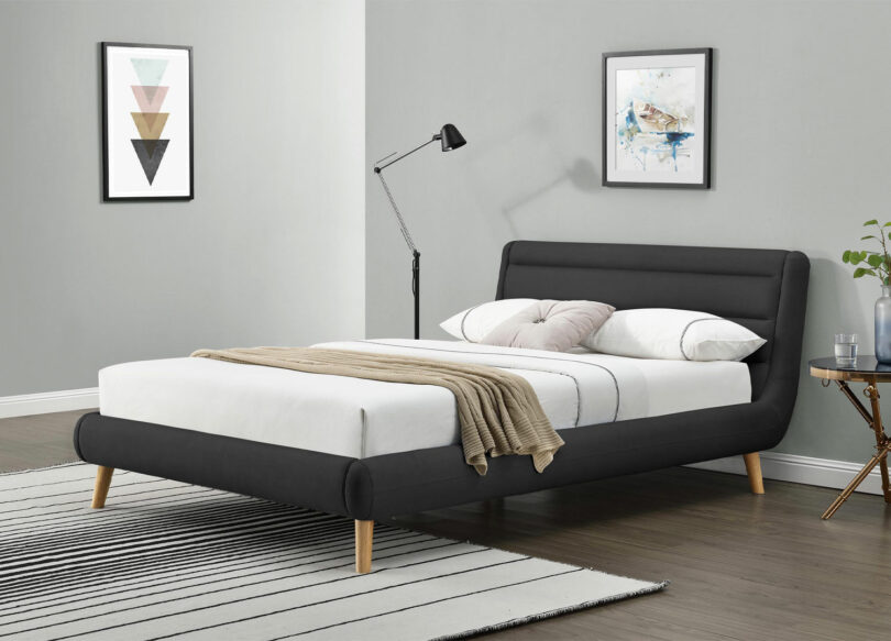 Lit double adulte en tissu gris foncé