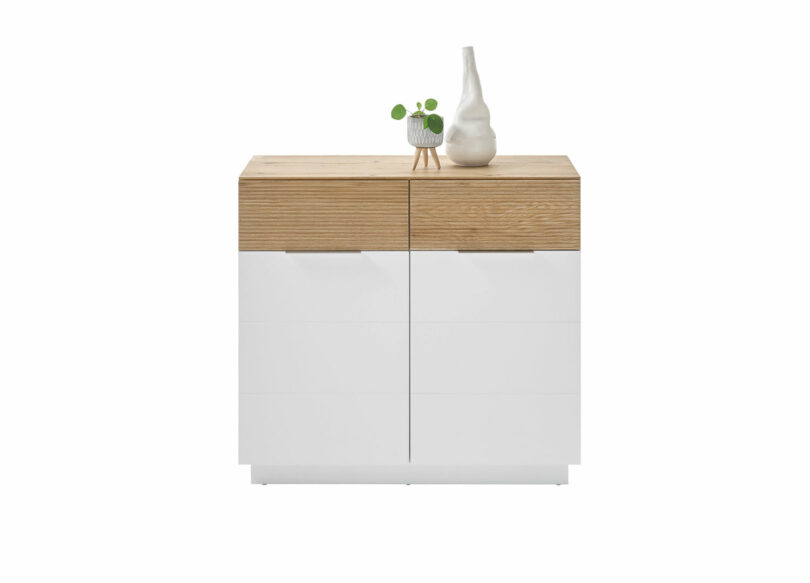 Commode laquée blanc mat 2 portes contemporaine