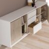 Ouverture du buffet en bois et blanc design