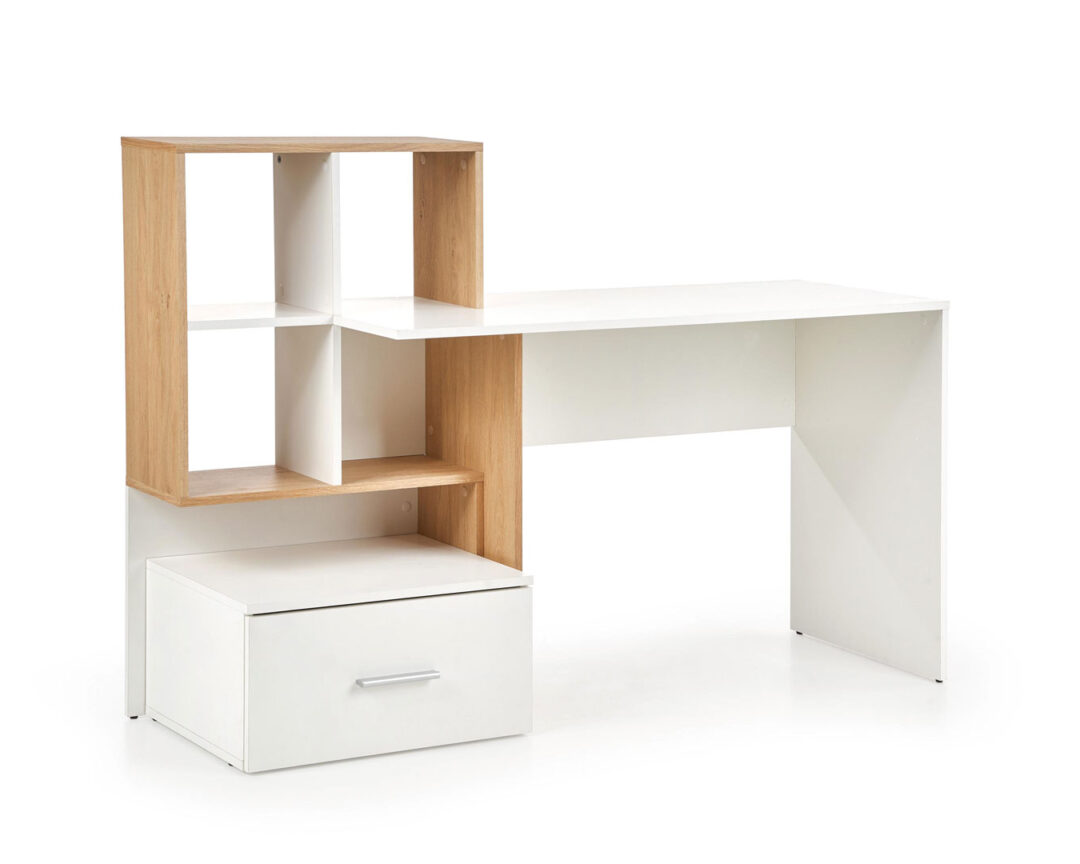 bureau avec rangement blanc et bois