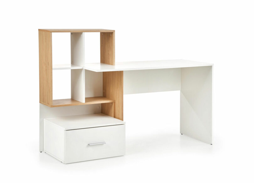 bureau avec rangement blanc et bois