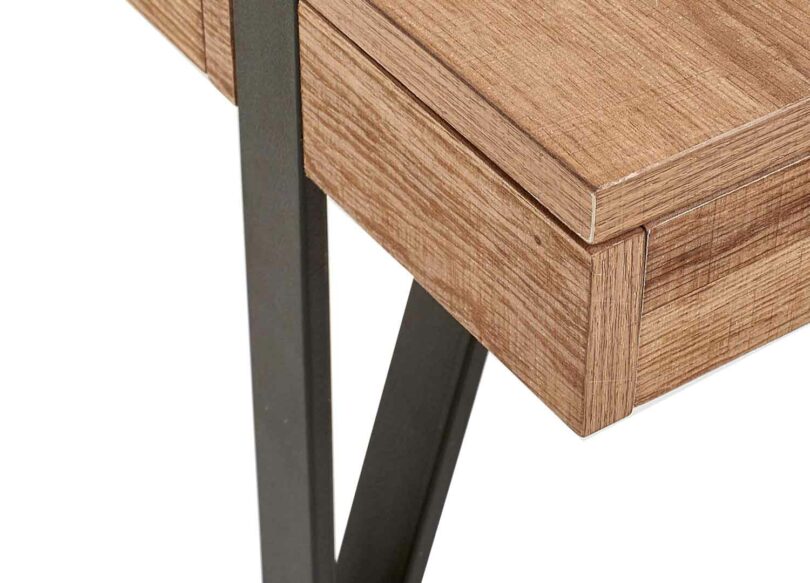 finition plateau table basse décor noyer miel
