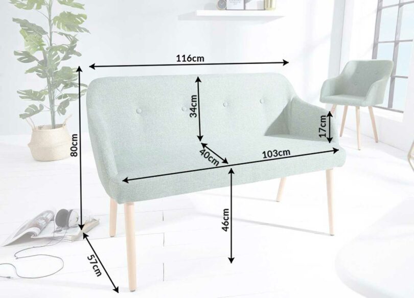 dimensions banc style scandinave vert pastel