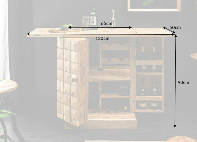 dimensions du meuble de bar en bois d'acacia massif