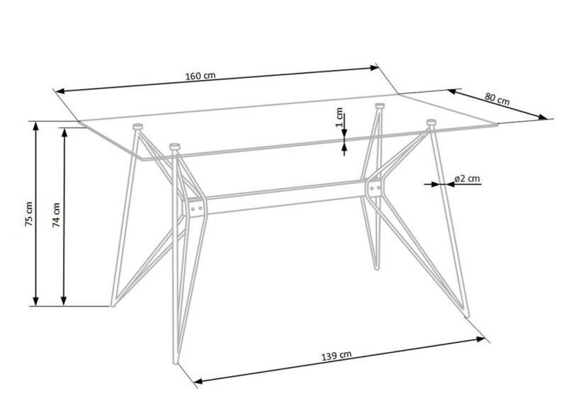 dimensions table de repas moderne en verre 160 cm