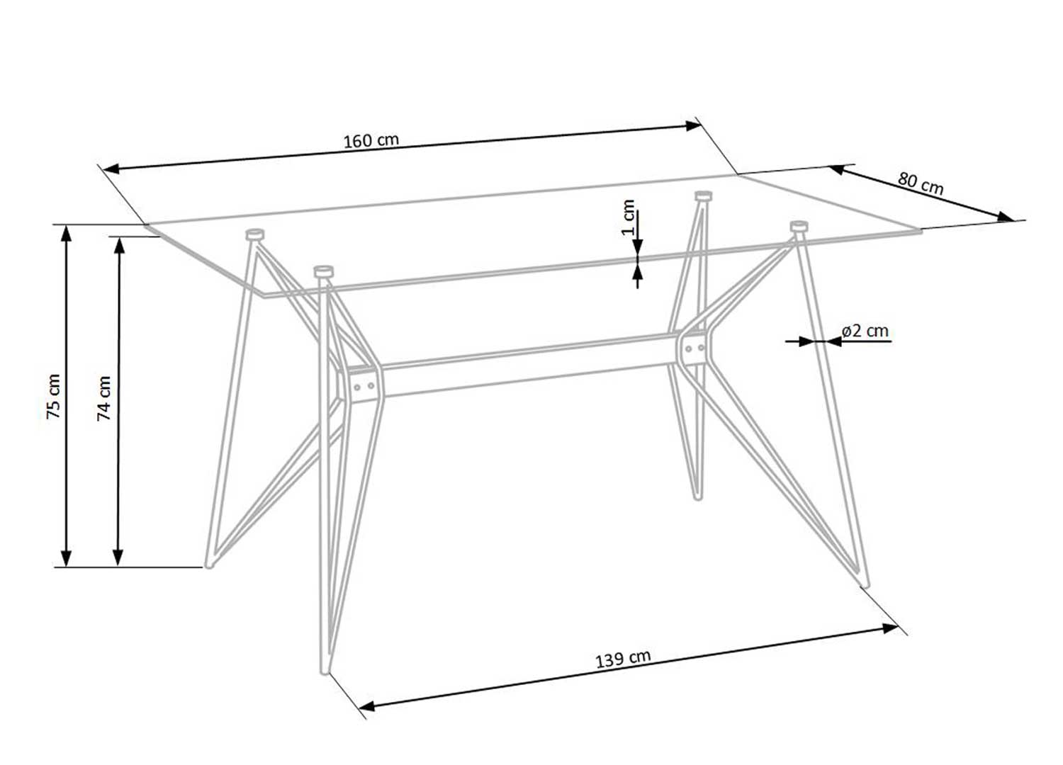 dimensions table de repas moderne en verre 160 cm