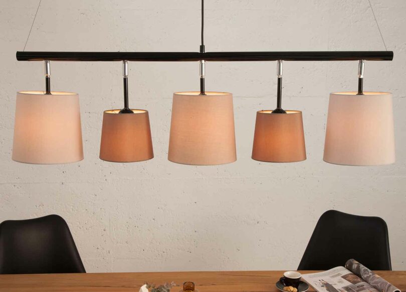 suspension luminaire avec 5 abat-jours en lin