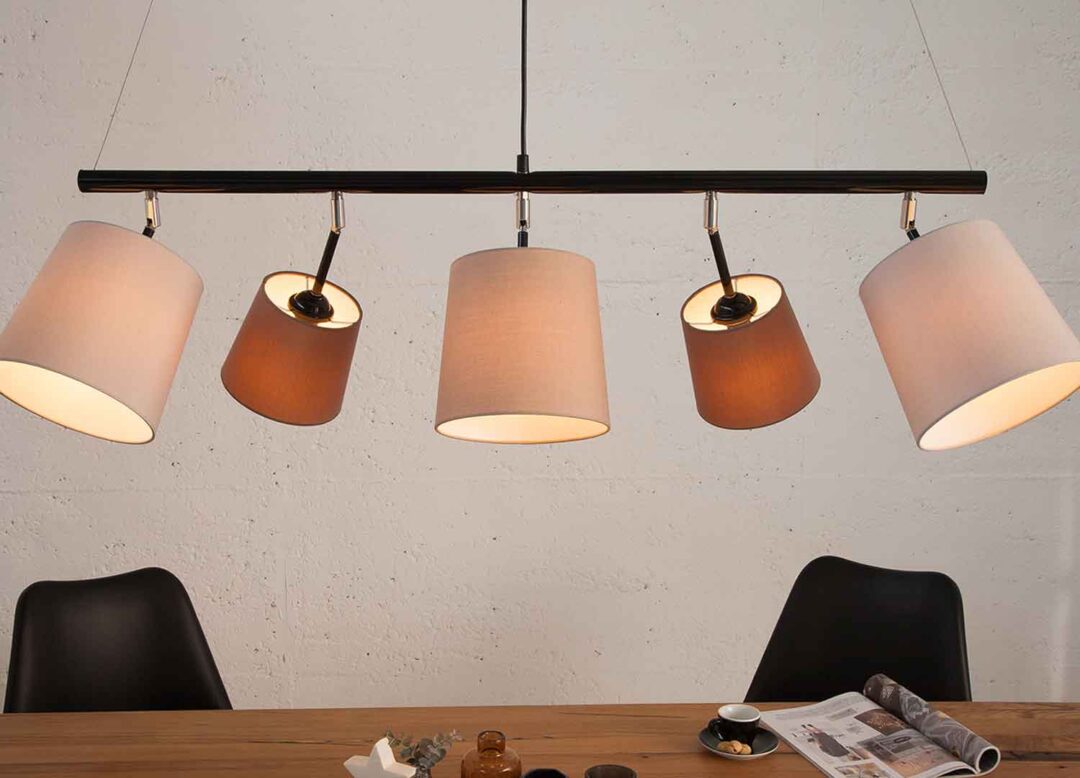 lampe à suspension avec abat jour en lin marron et beige