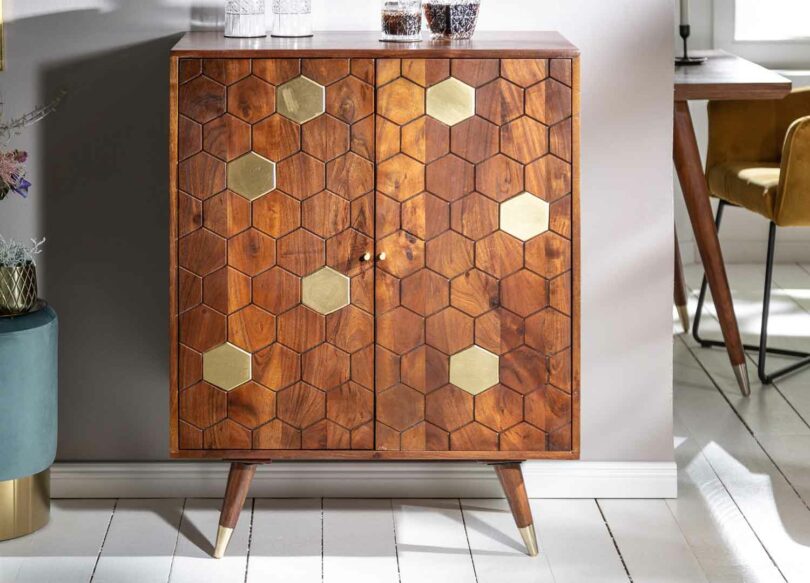 meuble de bar en acacia design rétro