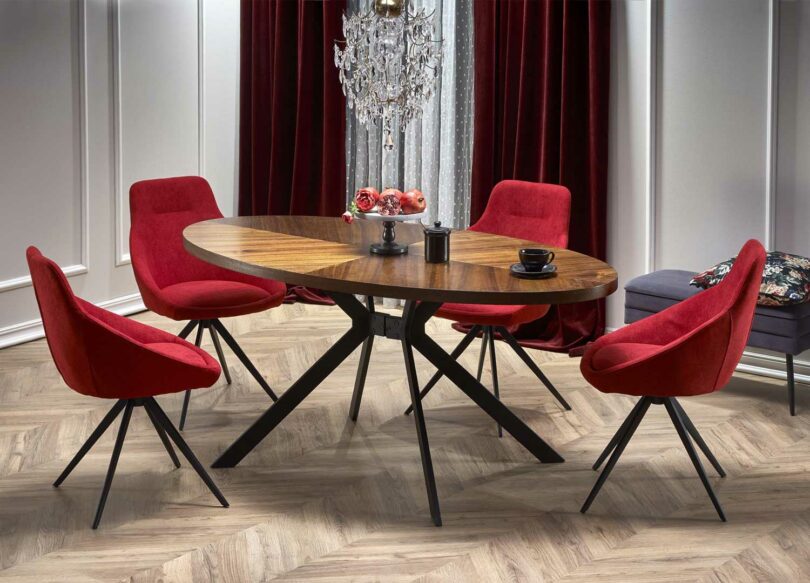 table de repas moderne pas cher ovale finition noyer