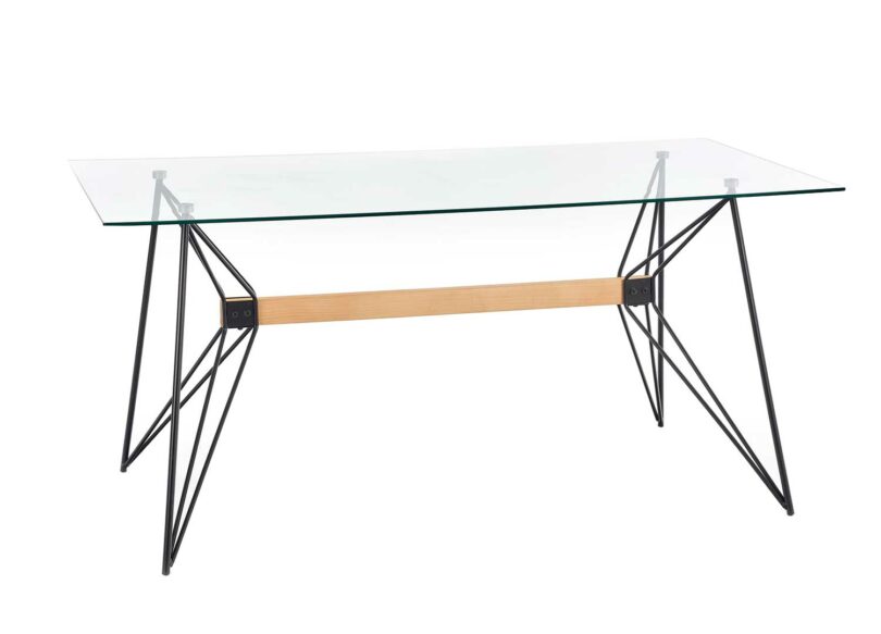 table de repas pas cher moderne en verre et piétement industriel