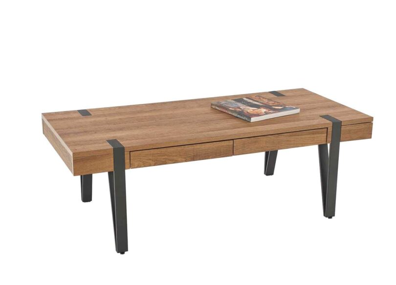 table basse industrielles pas cher décor noyer miel