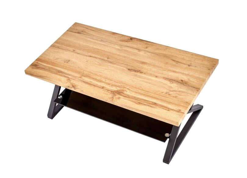 table basse rectangulaire finition chêne et métal noir