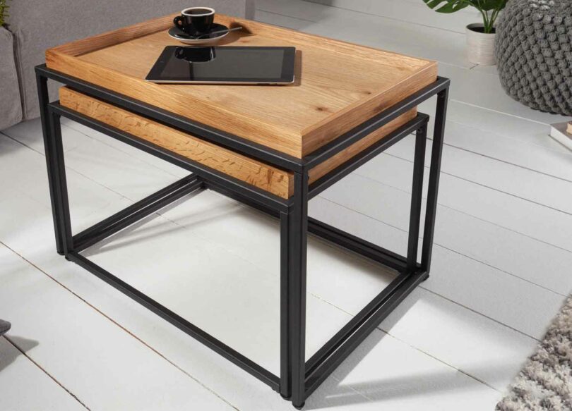 lot de 2 tables basses industrielles avec plateaux amovibles