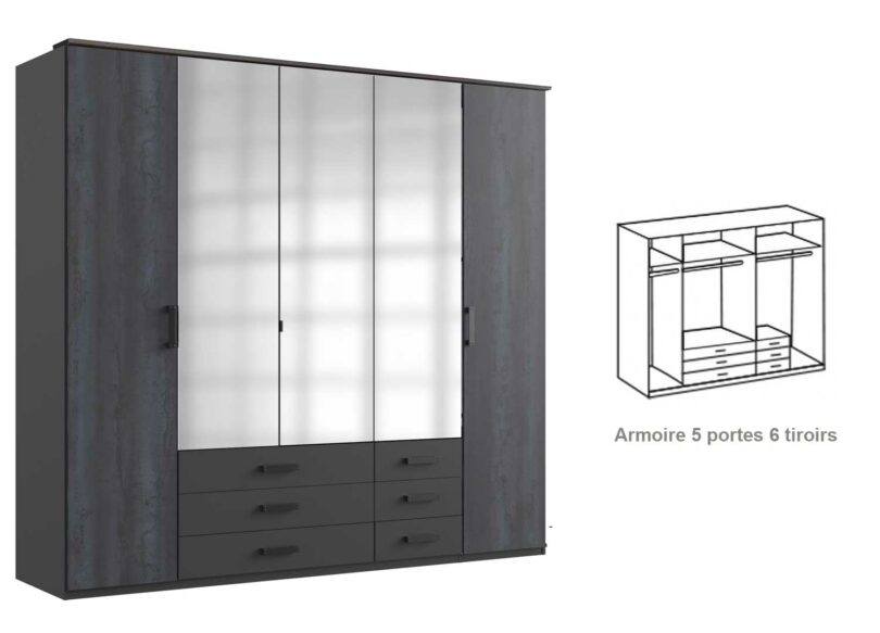 Armoire 5 portes 6 tiroirs design