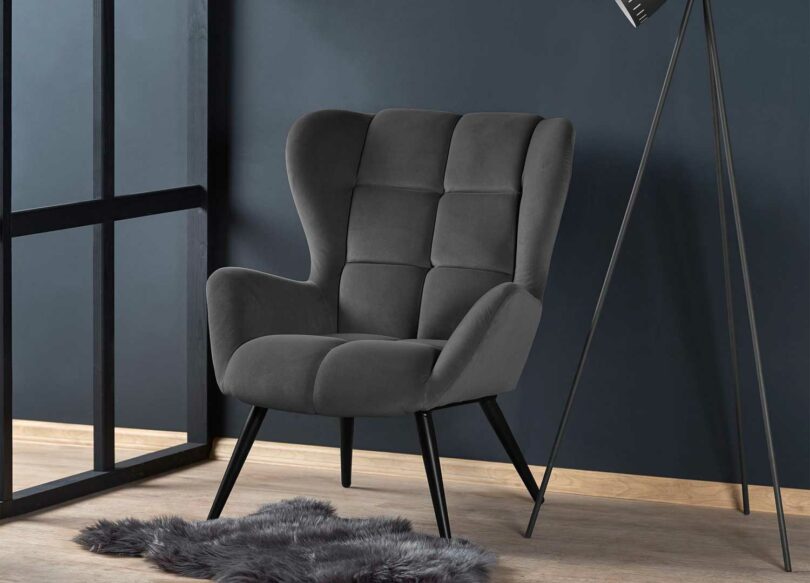 Chaise détente en velours gris moderne